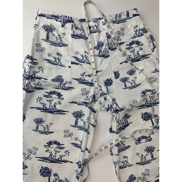 Chico's Blue White Toile Print Art-to-Wear Cropped Wide Leg Pants Coastal Size 3 - Picture 5 of 9